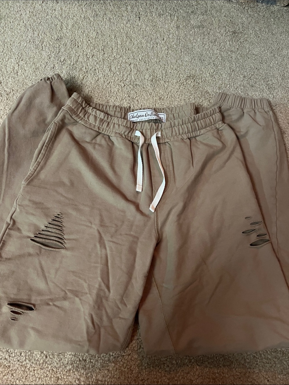 Chelsea & Violet Distressed Drawstring Shorts - Brown